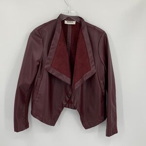 BB Dakota Peppin faux leather blazer jacket wine burgundy open front Small